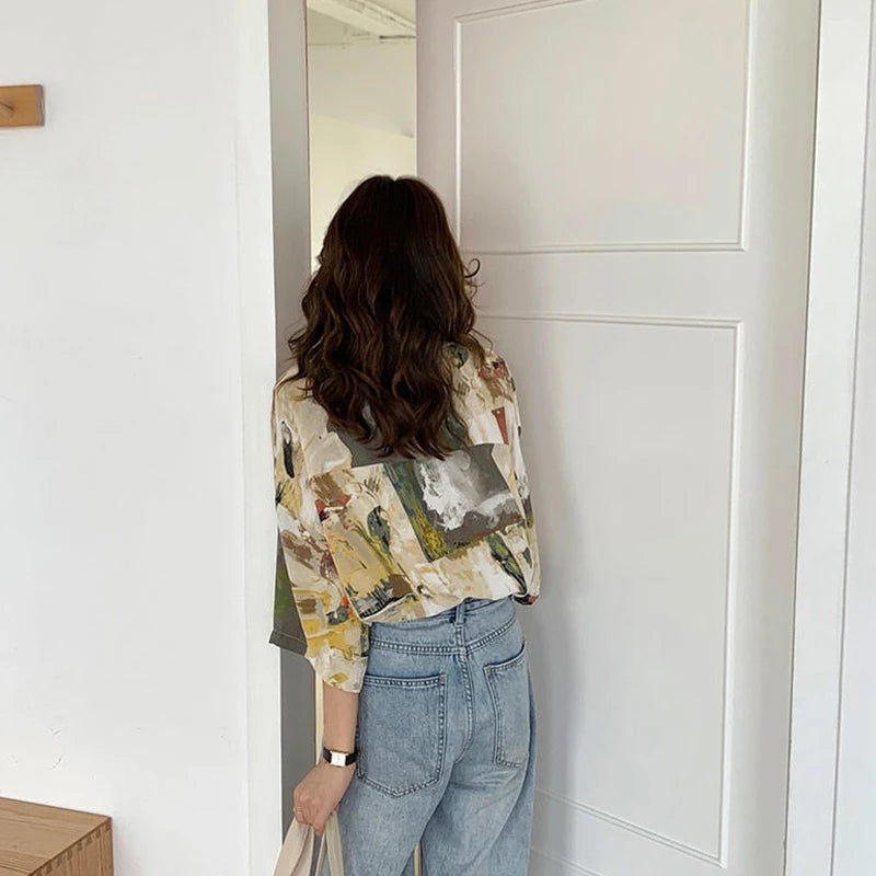 Oil Painting Inspired Button-Up Blouse