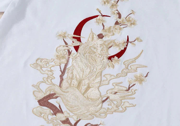 Moonlight Kitsune Embroidered T-shirt