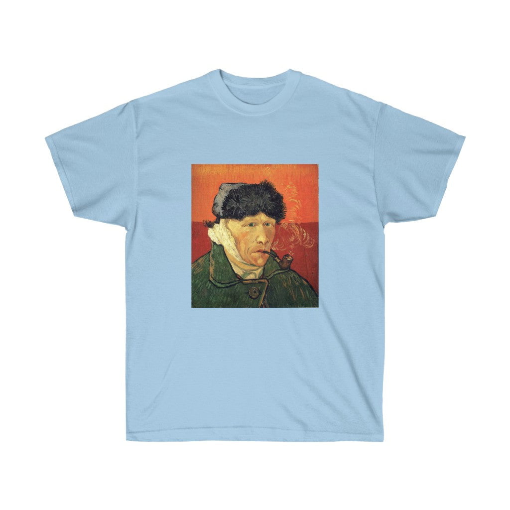 Autorretrato de Vincent van Gogh con oreja vendada y camiseta con pipa