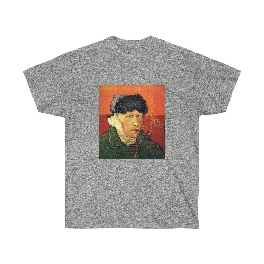 Autorretrato de Vincent van Gogh con oreja vendada y camiseta con pipa