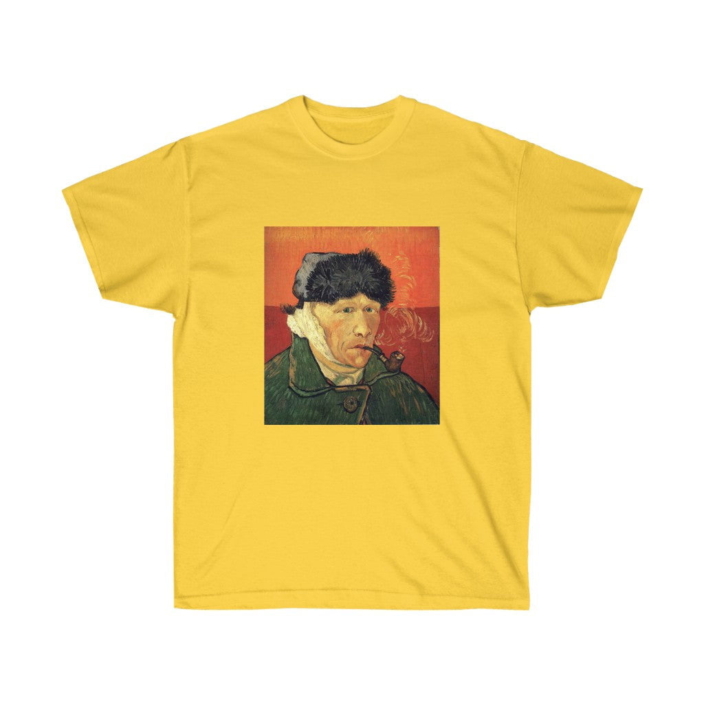 Autorretrato de Vincent van Gogh con oreja vendada y camiseta con pipa
