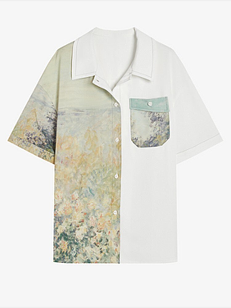 Camisa con botones paisaje impresionista