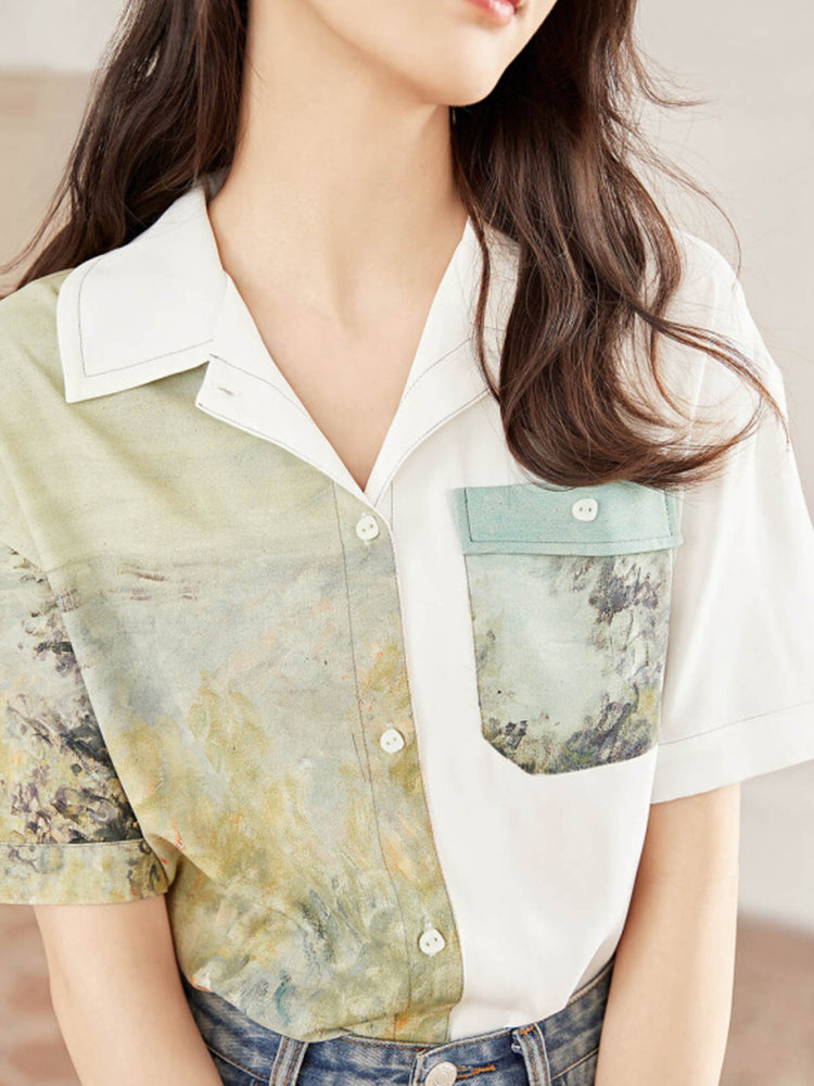 Camisa con botones paisaje impresionista