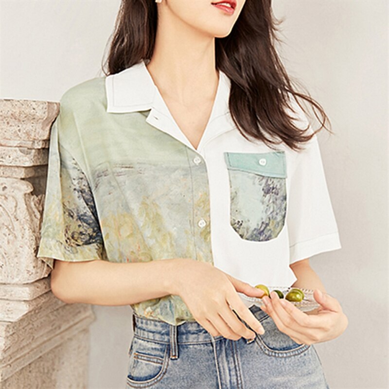 Camisa con botones paisaje impresionista