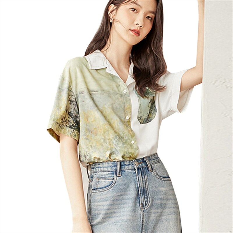 Camisa con botones paisaje impresionista