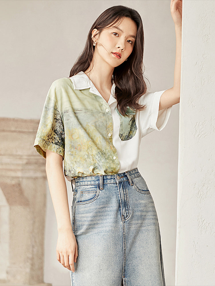 Camisa con botones paisaje impresionista