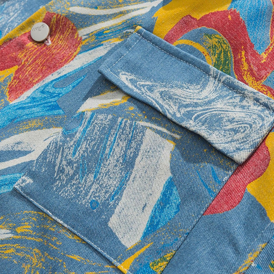 Veste en jean oversize peinture abstraite