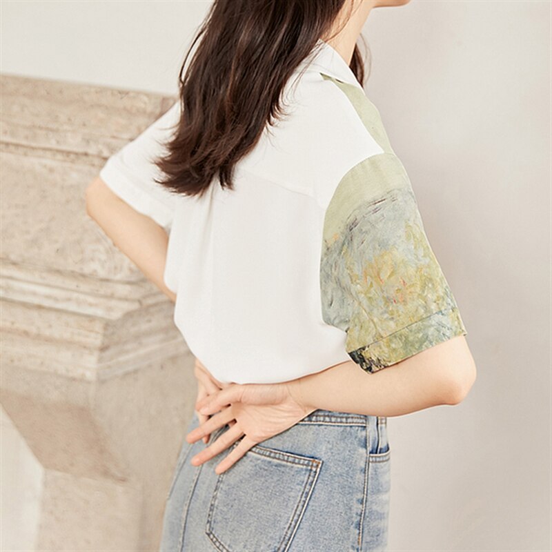 Camisa con botones paisaje impresionista