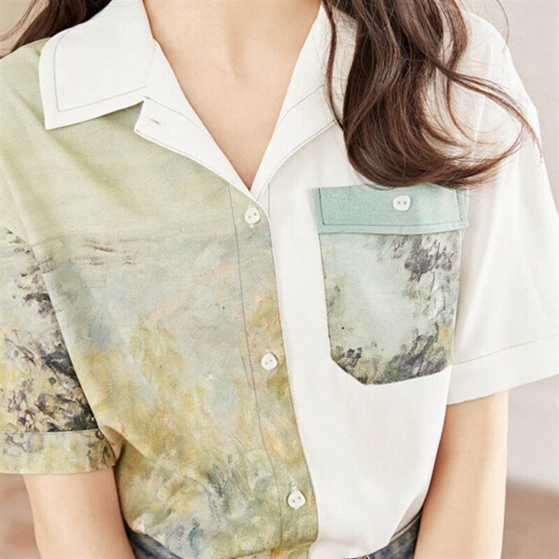 Camisa con botones paisaje impresionista
