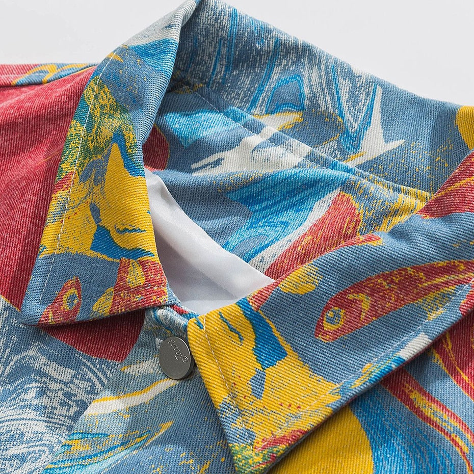 Veste en jean oversize peinture abstraite