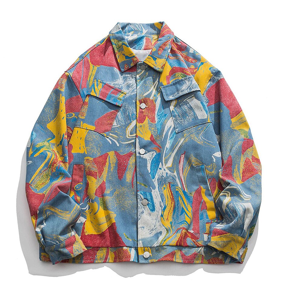 Veste en jean oversize peinture abstraite