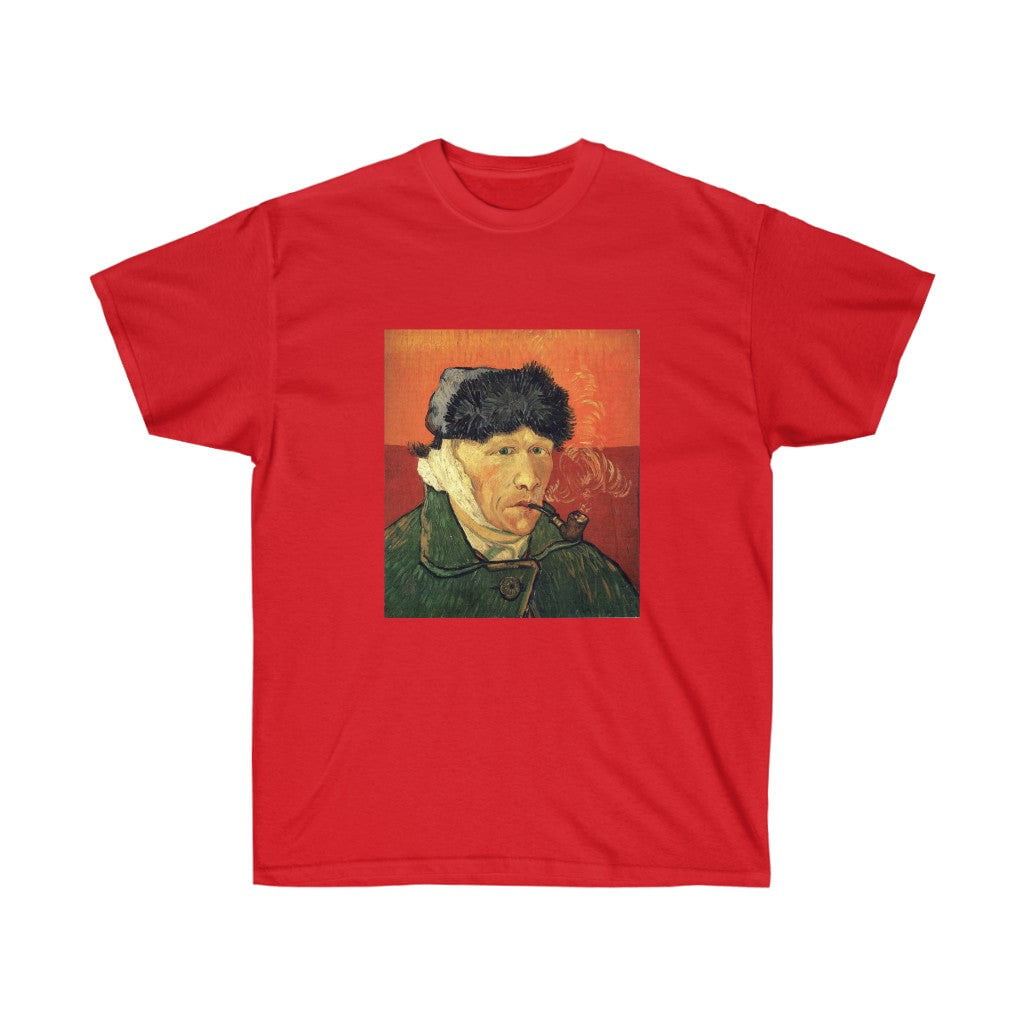 Autorretrato de Vincent van Gogh con oreja vendada y camiseta con pipa