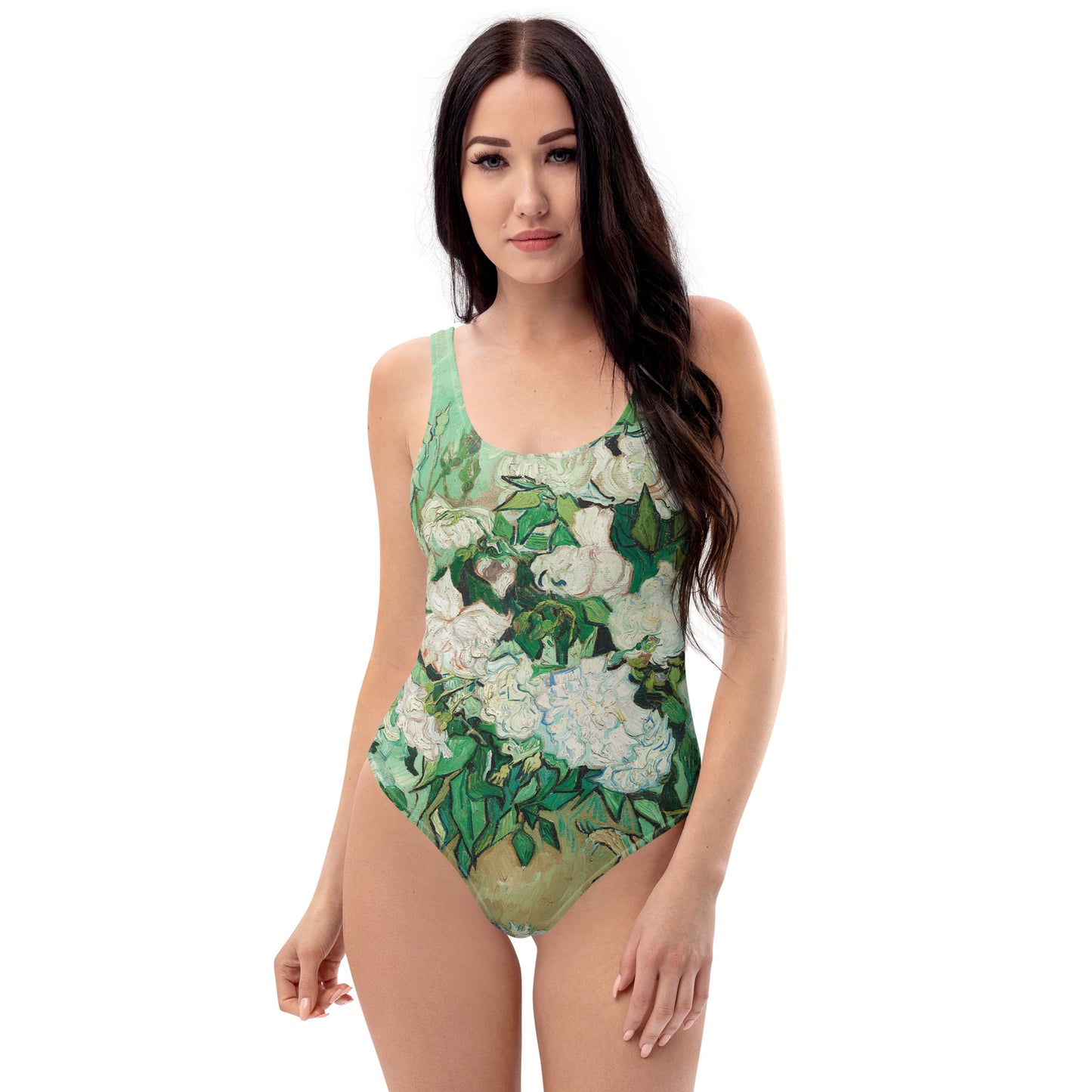 Bañador de una pieza con jarrón de Vincent van Gogh y rosas rosadas