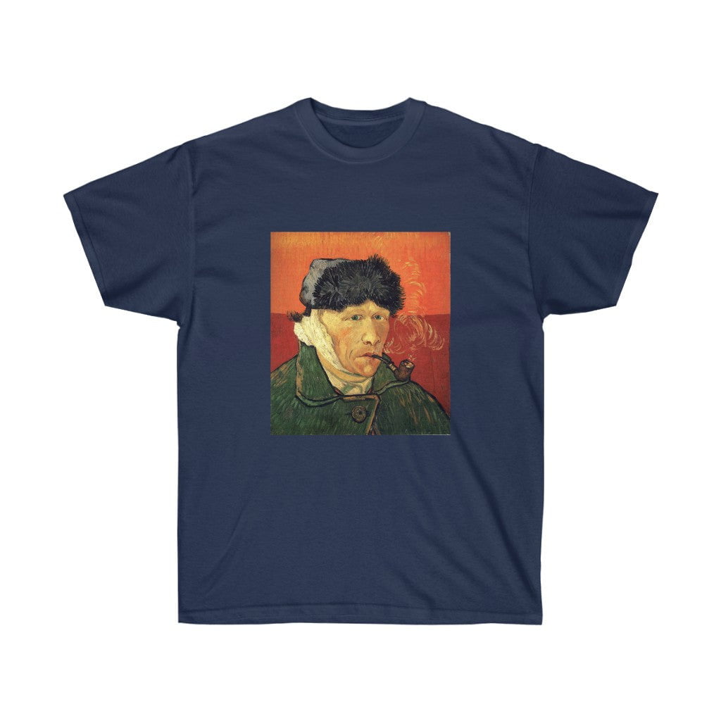 Autorretrato de Vincent van Gogh con oreja vendada y camiseta con pipa