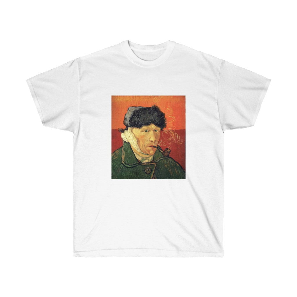 Autorretrato de Vincent van Gogh con oreja vendada y camiseta con pipa