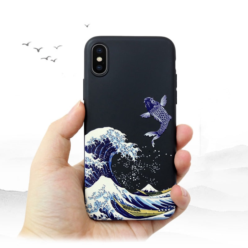 Coque iPhone inspirée de la grande vague de Kanagawa