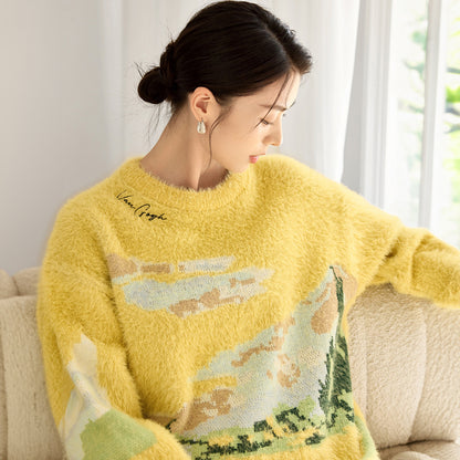 Van Gogh Wheat Field Mohair Knit Sweater