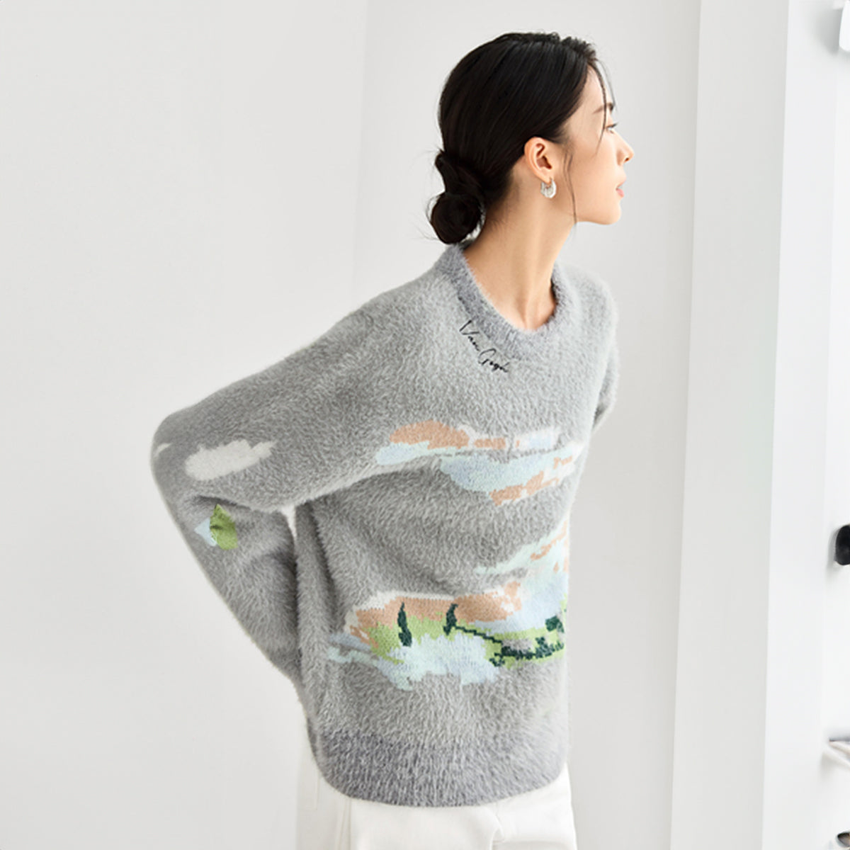 Van Gogh Wheat Field Mohair Knit Sweater