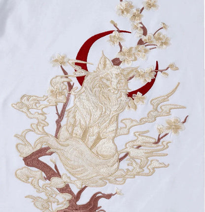Moonlight Kitsune Embroidered T-shirt