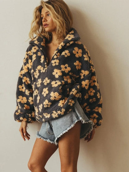 Floral Sherpa Half-Zip Pullover