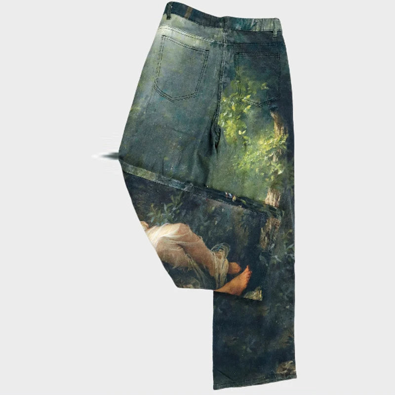 Abstract Art Print Baggy Jeans