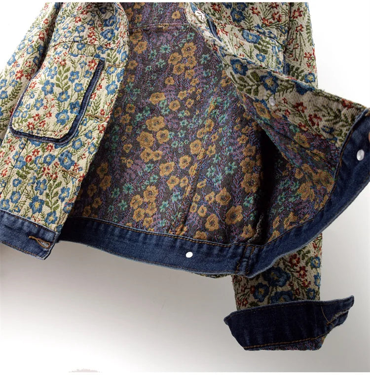 Floral Embroidered Patchwork Denim Jacket