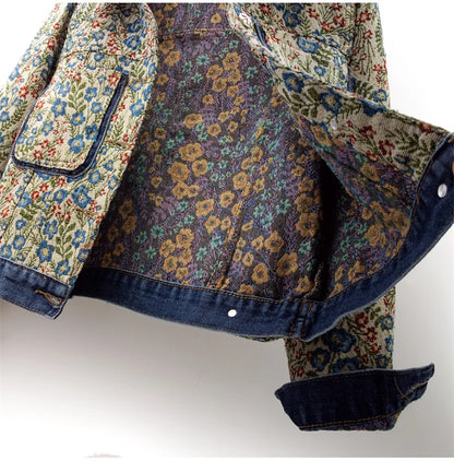 Floral Embroidered Patchwork Denim Jacket