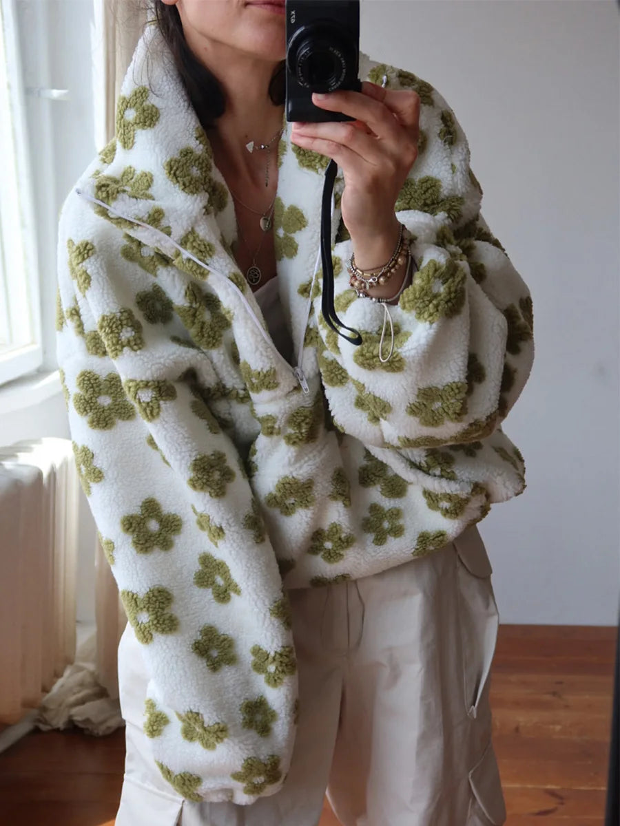Floral Sherpa Half-Zip Pullover