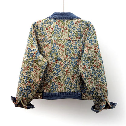 Floral Embroidered Patchwork Denim Jacket