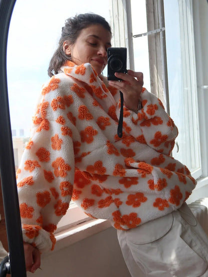 Floral Sherpa Half-Zip Pullover