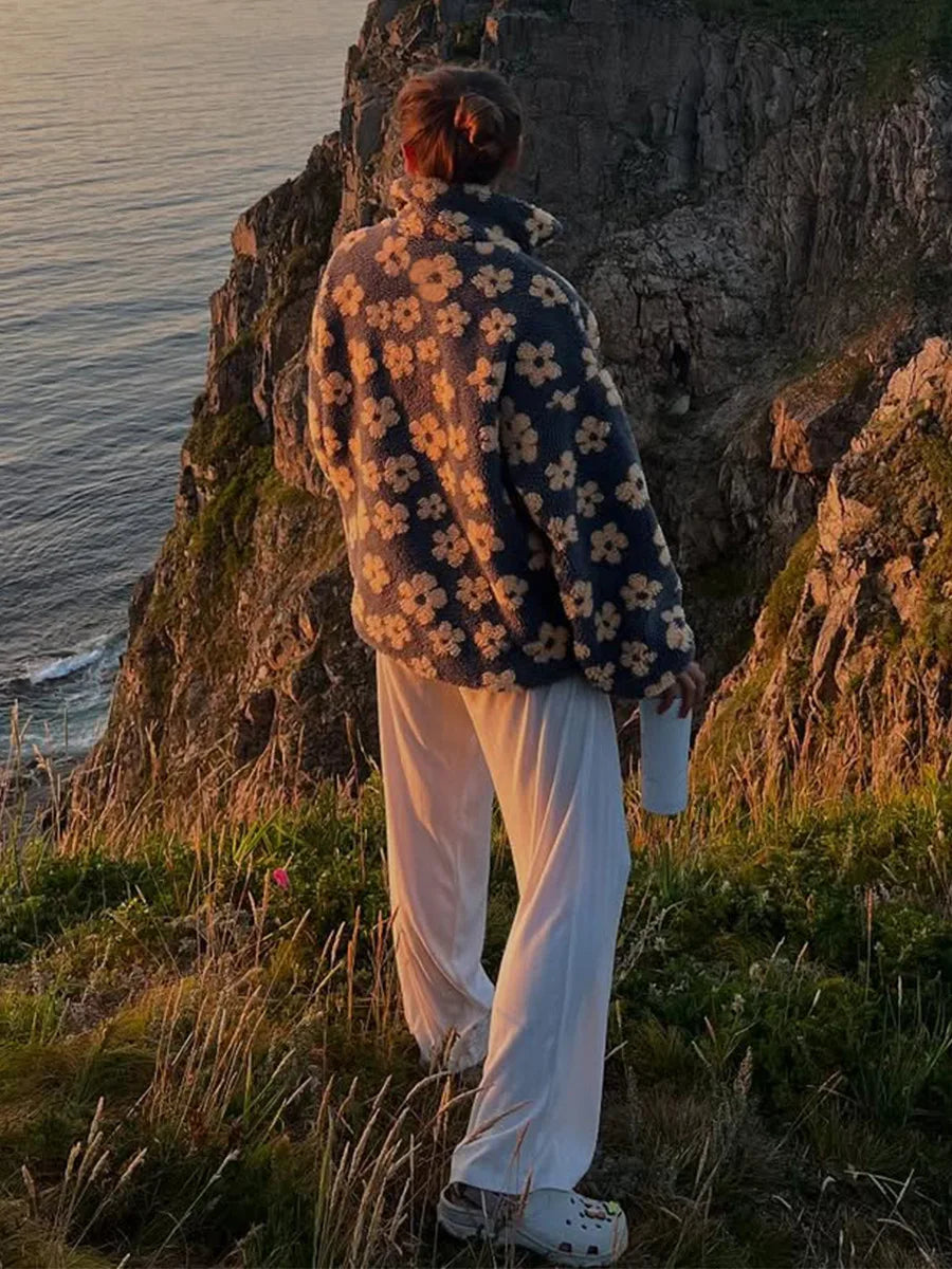 Floral Sherpa Half-Zip Pullover