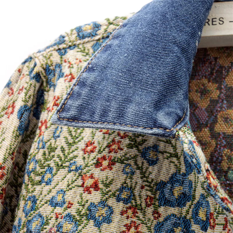Floral Embroidered Patchwork Denim Jacket