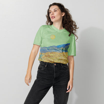 Van Gogh wheat field with a reaper unisex sports jersey