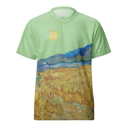 Van Gogh wheat field with a reaper unisex sports jersey