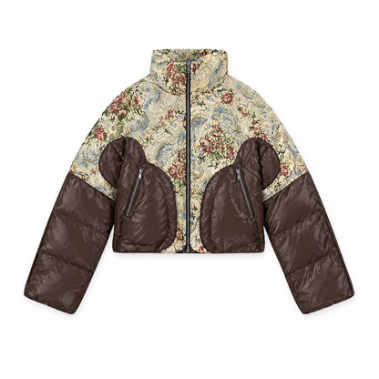 embroidered jacquard winter jacket flat lay on white background
