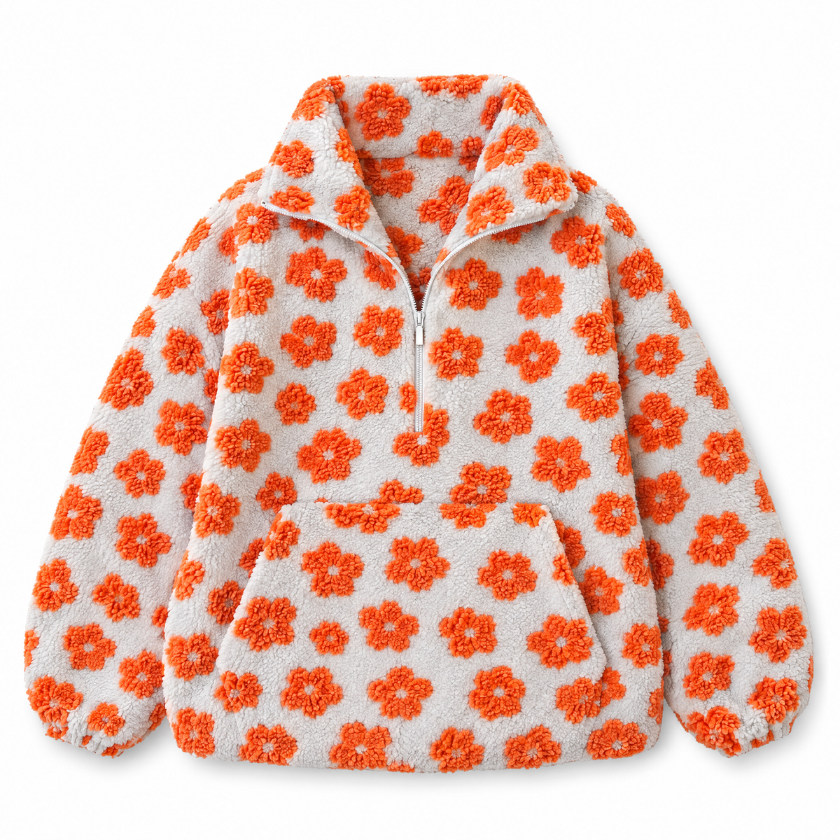 floral sherpa grey flat lay on white background