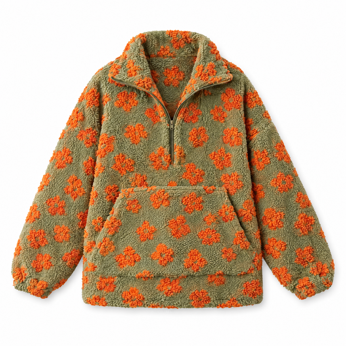 floral sherpa yellow green flat lay on white background