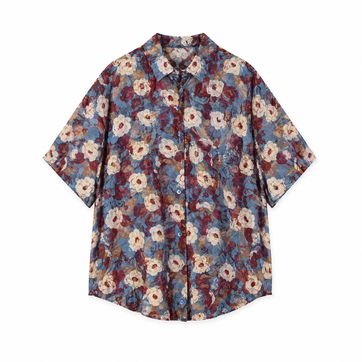 Vintage Botanical Chiffon Blouse flat lay on white background