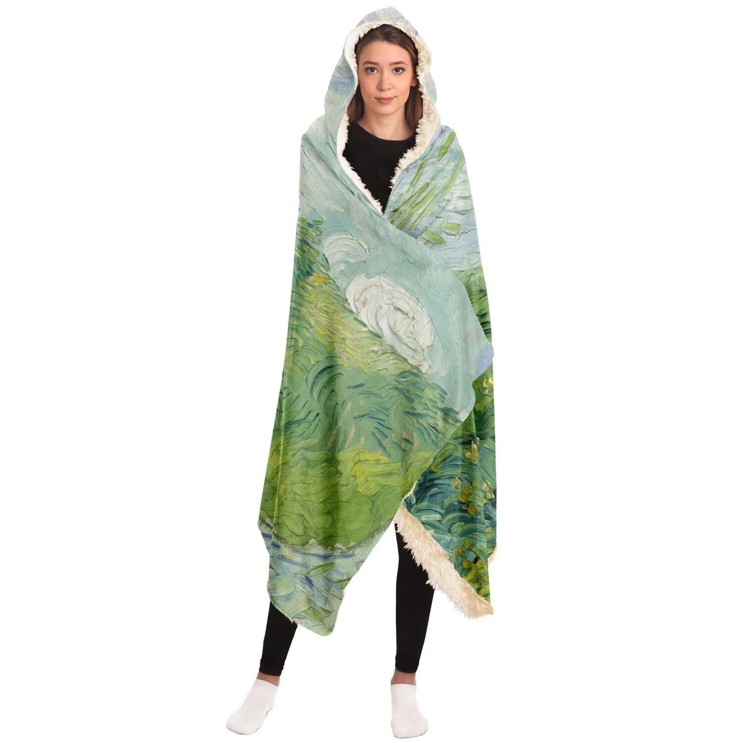 Van gogh green field Hooded Blanket