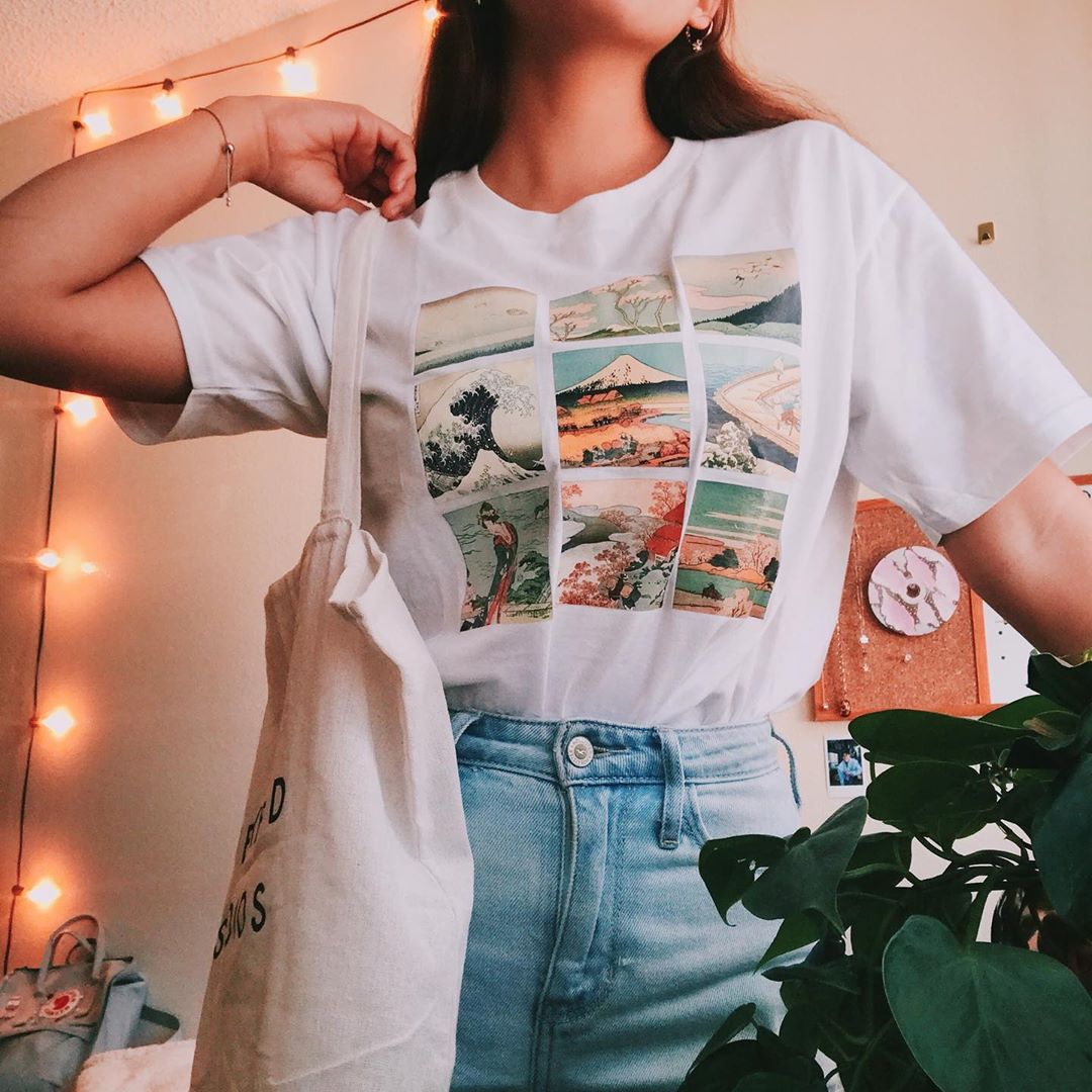camiseta Hokusai rejilla