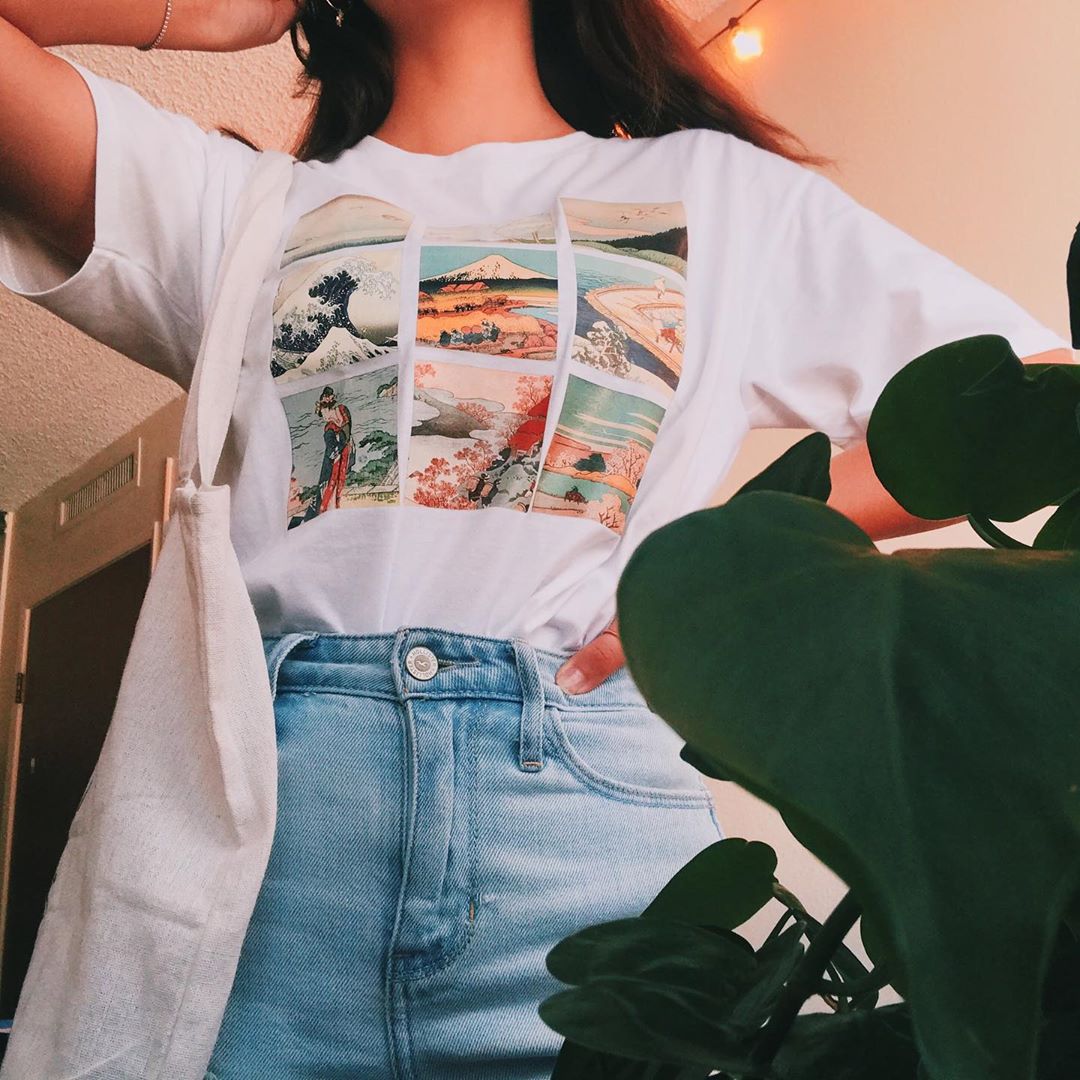 camiseta Hokusai rejilla