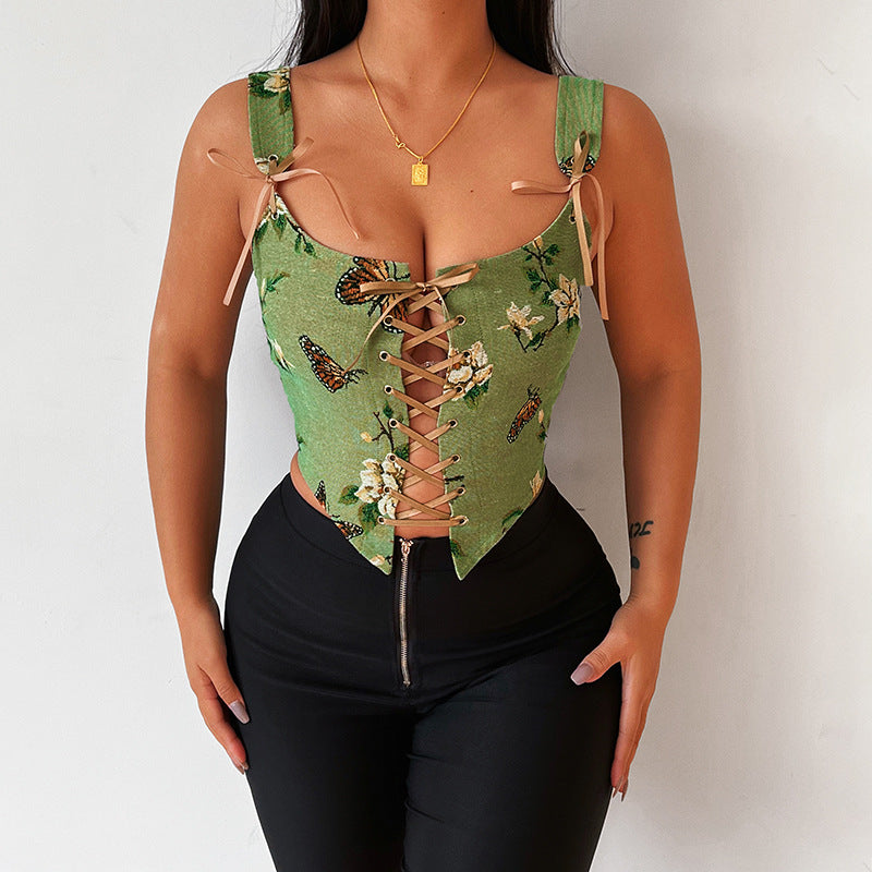 Rococo Floral Lace Up Corset Top