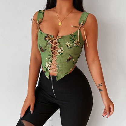 Rococo Floral Lace Up Corset Top