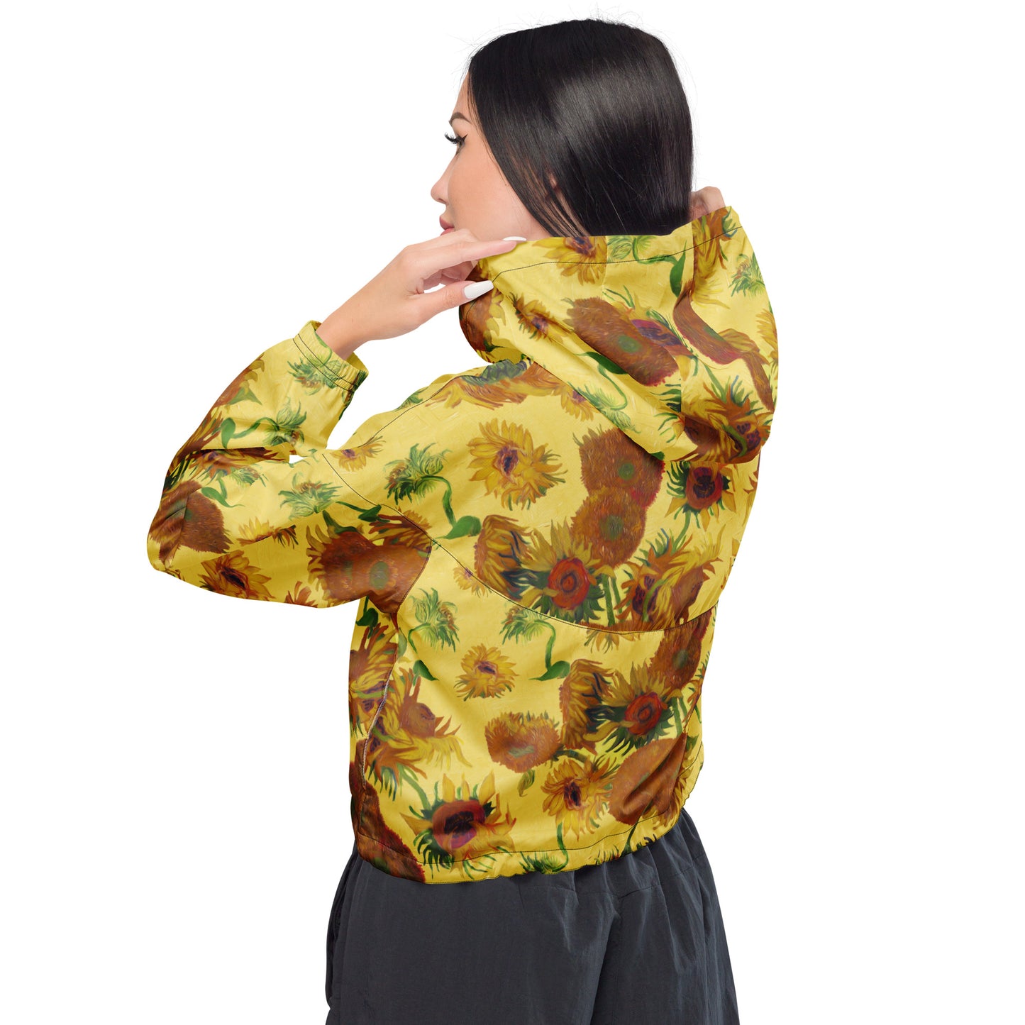 Van Gogh Sunflowers cropped windbreaker