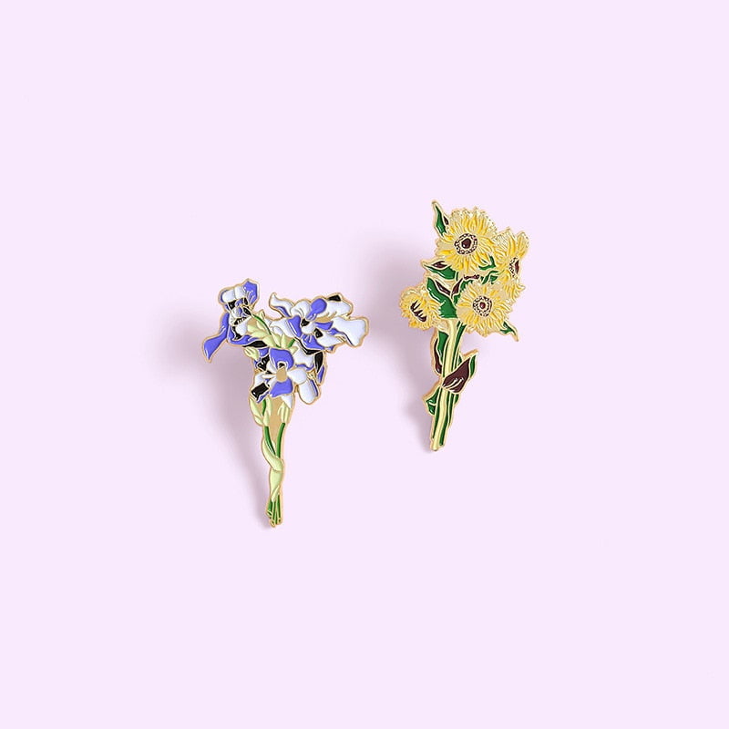 Van gogh flowers enamel pins