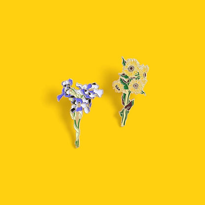 Van gogh flowers enamel pins