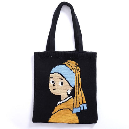 Girl with a Pearl Earring knitted tote bag