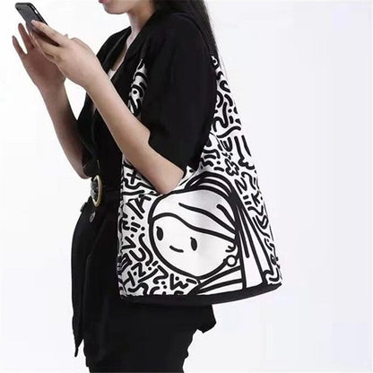 Fille avec une boucle d'oreille en perle doodles Sac à bandoulière