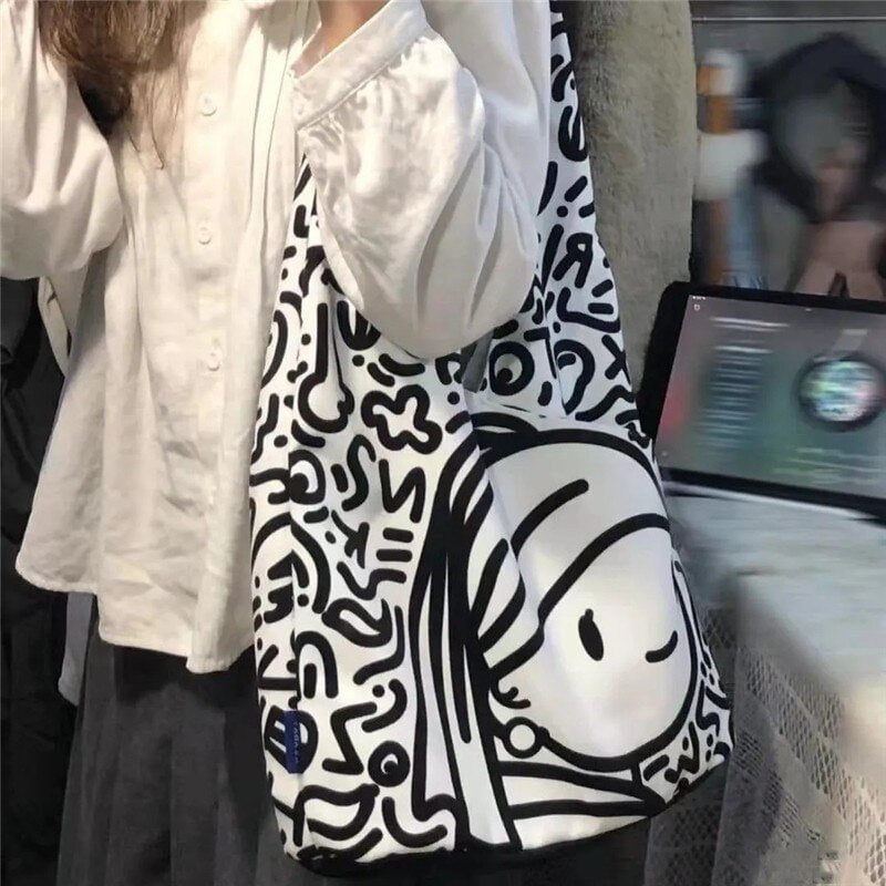 Fille avec une boucle d'oreille en perle doodles Sac à bandoulière